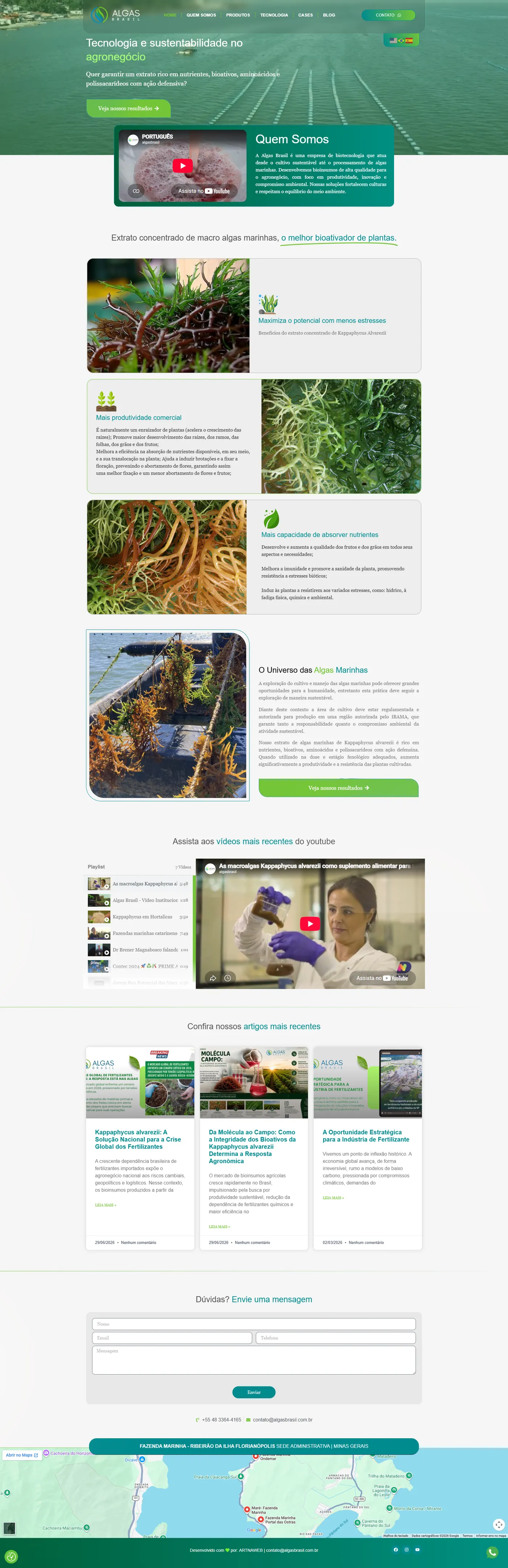 Site do cliente Algas Brasil, Site criado pela Artnaweb