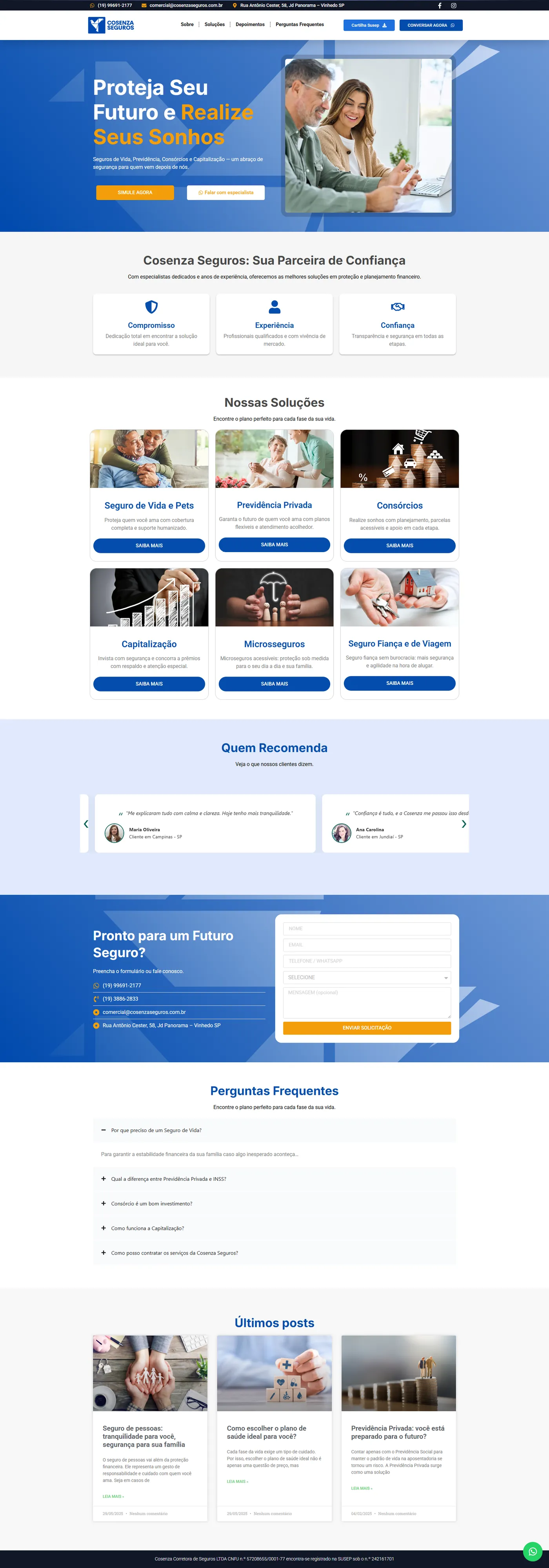 Site do cliente Cosenza Seguros, Site criado pela Artnaweb
