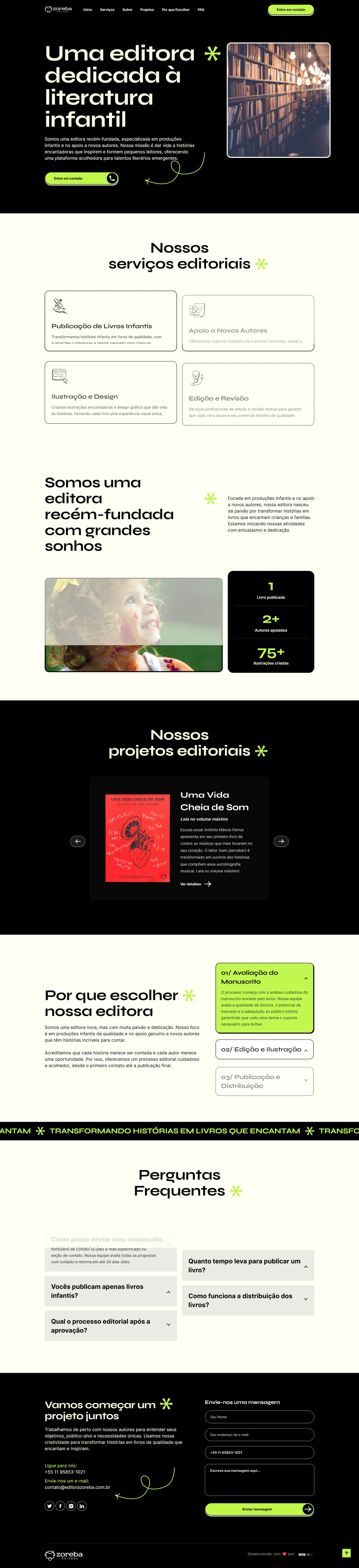 Site do cliente Editora Zoreba, Landing page criado pela Artnaweb